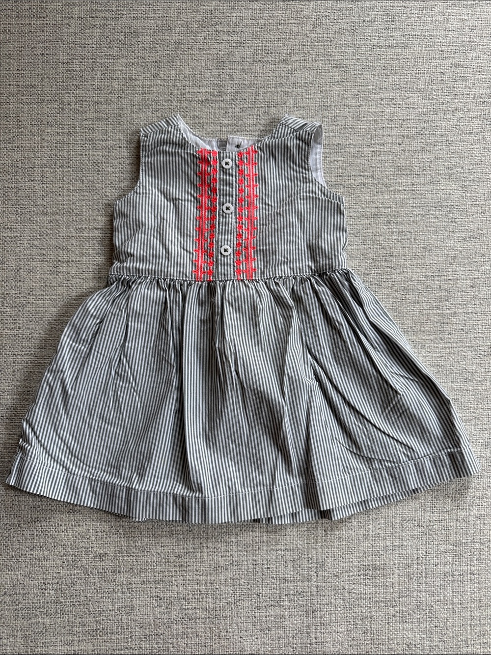 Carter's Gray & White Striped Sleeveless Dress with Pink Embroidery